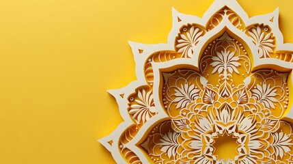 Yellow and white ornate mandala design.