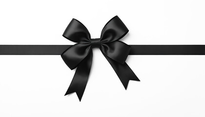 Black gift ribbon with bow isolated on white background.