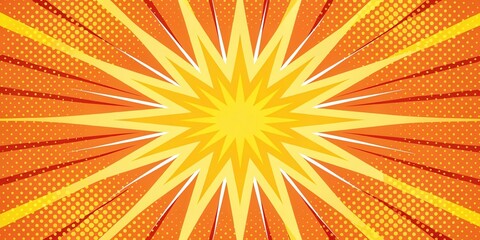 Obraz premium A Vibrant Burst of Orange and Yellow Rays with Halftone Dots Background
