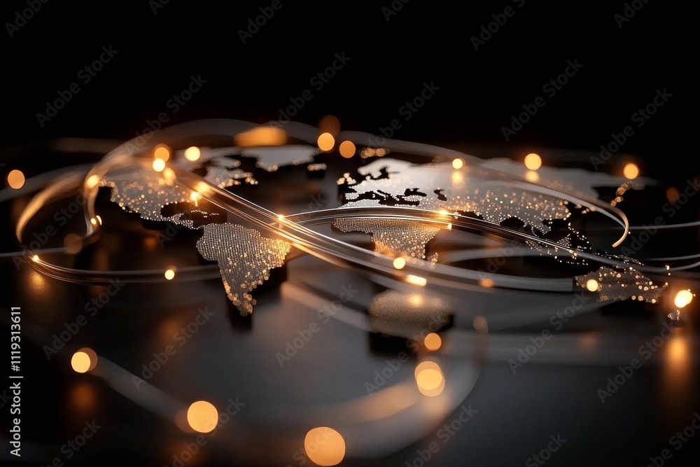 Poster a digital representation of global connectivity with glowing lines and points illustrating a worldwi