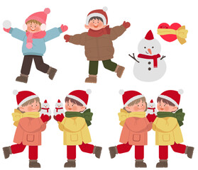 겨울 눈놀이 아이들