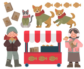 겨울 간식 붕어빵과 사람들