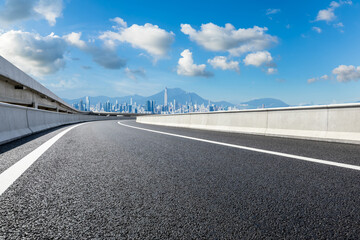 Asphalt highway road with modern city buildings scenery in Shenzhen. Car advertising Background.
