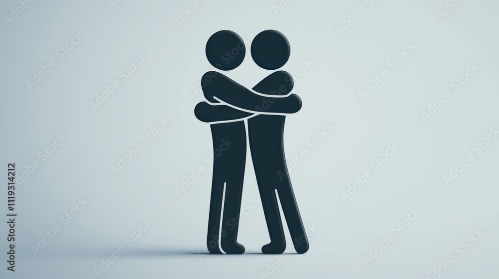 Poster a simple, minimalist icon representing a hug, featuring two figures in an embracing position.