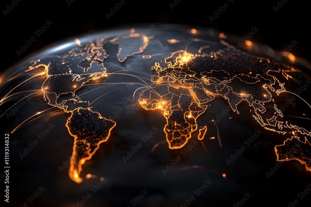 Aufkleber a highly detailed digital rendering of earth features a world map with illuminated network lines, sy