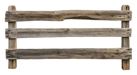 Weathered wooden fence with rustic texture, isolated background. Countryside and vintage design concept
