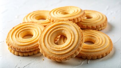 Butter Ring Cookies Isolated on White Background - Delicious Treats for Baking Enthusiasts, Perfect for Tea Time, Celebrations, and Gourmet Snacks, Ideal for Food Photography and Recipes