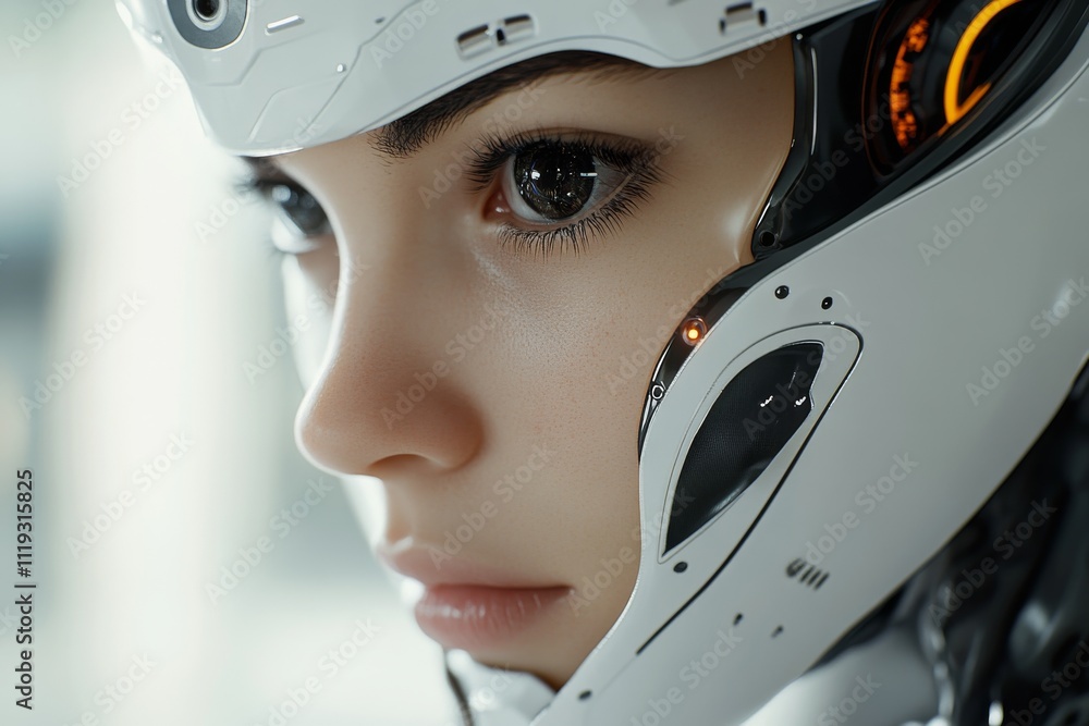 Aufkleber a close-up of a futuristic humanoid robot showcasing expressive features, highlighting advanced robo