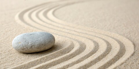 Serene stone resting in a calming sand garden, a visual representation of peace and tranquility.