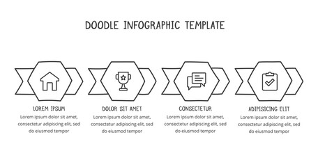 Hand drawn process diagram template with four arrows, doodle infographics, vector eps10 illustration