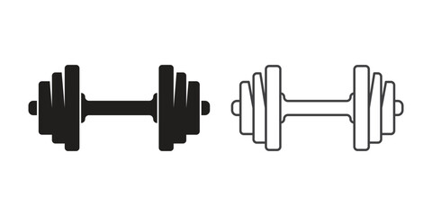 Dumbbell icon in flat style. Workout gym tool vector illustration on isolated background. Barbell fitness equipment sign business concept.