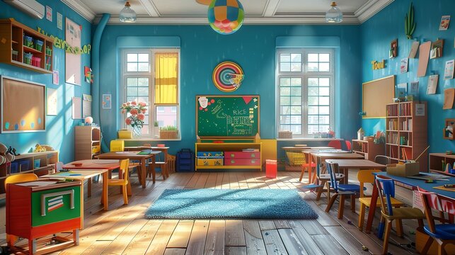 vector illustration of classroom 3d cartoon style