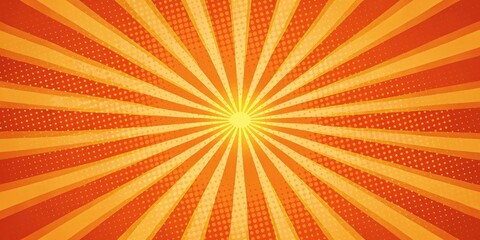 Vibrant Sunburst Pattern with Retro Comic Book Style Design and Dotted Texture