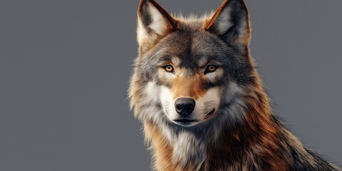 Fototapeta premium Studio photo of a wolf isolated against a white background. Wildlife and conservation concept, space for copy.