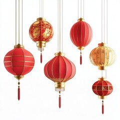 Red and gold Chinese lanterns with tassels for New Year.