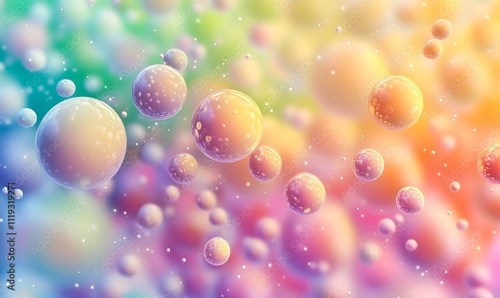 Poster whimsical background of rainbowhued soft spheres in varying sizes playful and vibrant composition id