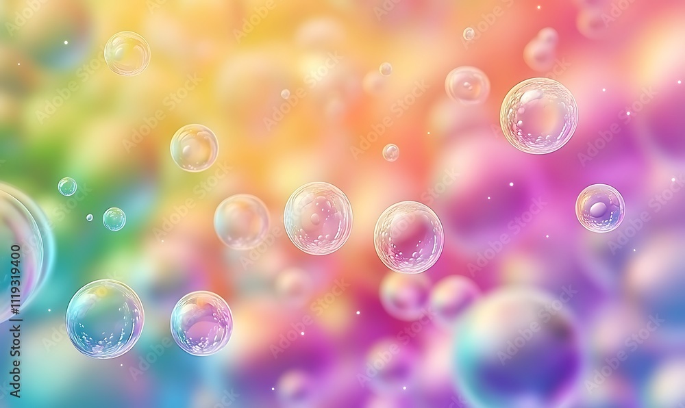 Poster whimsical background of rainbowhued soft spheres in varying sizes playful and vibrant composition id