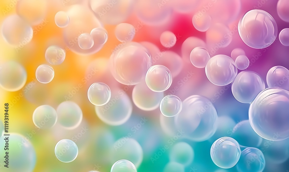 Poster whimsical background of rainbowhued soft spheres in varying sizes playful and vibrant composition id