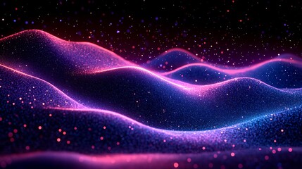 Obraz premium Abstract glowing particles forming wavy landscape. (1)