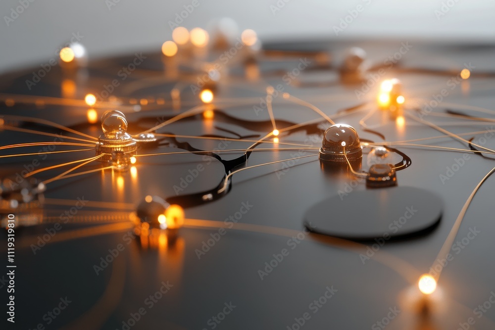 Aufkleber this image showcases glowing nodes interconnected by lines on a smooth, dark surface, symbolizing co
