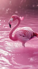 Naklejka premium Flamingo Standing in Heart Formation Aeca Wildlife Photography Serene Environment Close-Up Pastel Pink Concept