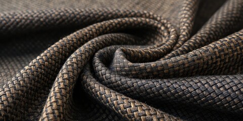 Obraz premium Close-up of a swirled, textured fabric with a woven pattern in shades of brown and black