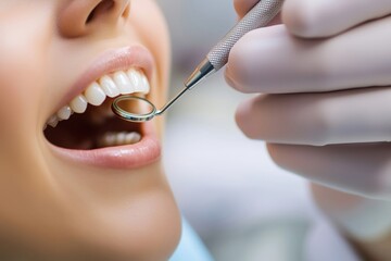 Fototapeta premium A dentist carefully assesses a patient's teeth during an examination