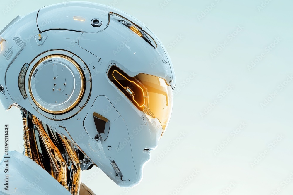Aufkleber a futuristic robot in profile view featuring sleek design and illuminated elements, representing adv