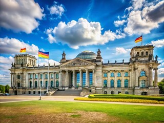 Obraz premium Berlin Reichstag Building Sunny Day 4K View, German Parliament, Empty Square