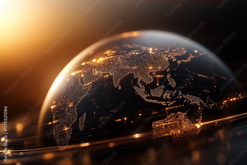 Poster an artistic depiction of earth's connections, with glowing lines representing global linkages and in