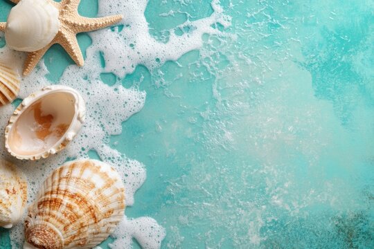sea shells and starfish on sand