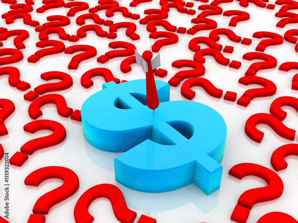 Poster 3d rendering dollar symbol with question mark