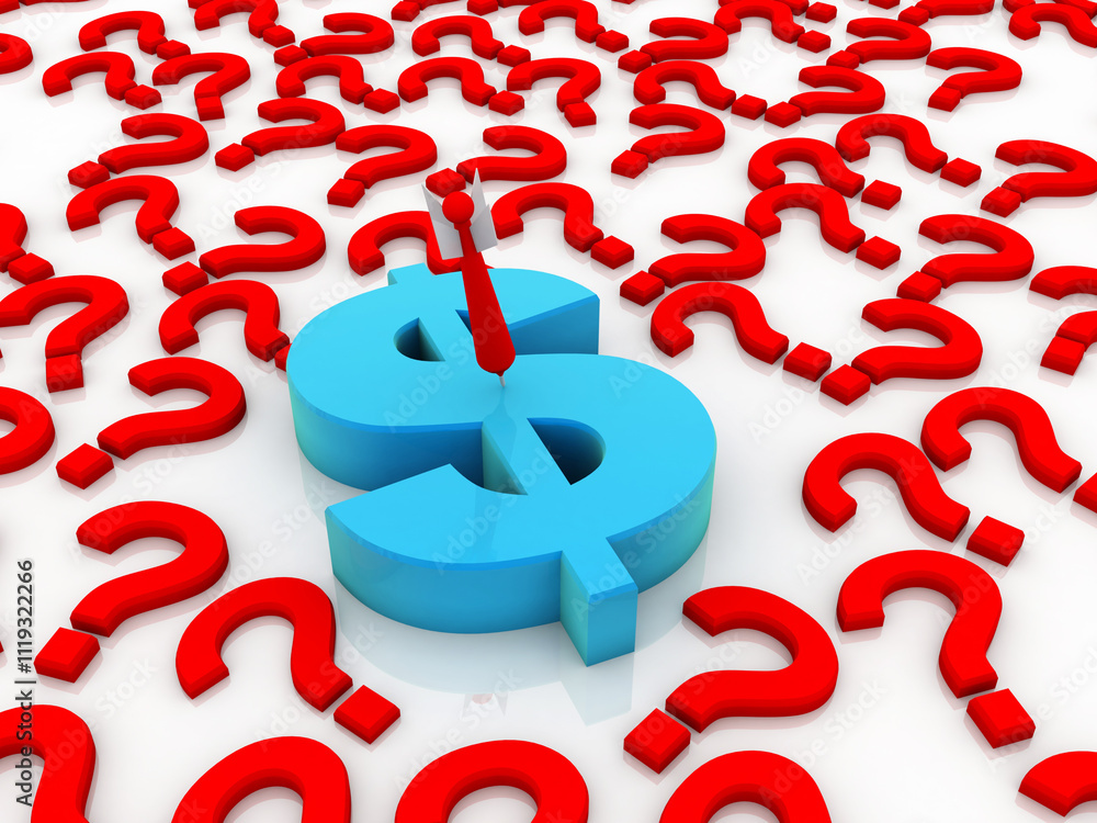 Poster 3d rendering dollar symbol with question mark
