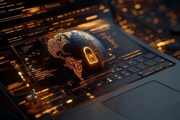 Depicts a digital padlock superimposed over a global map, representing cybersecurity, data protection, and a well-secured digital environment in a modern world.