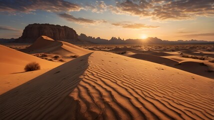 Desert Landscape at Sunset with Sand Dunes