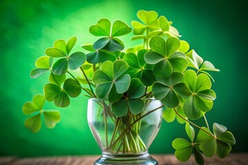 Close-up Shamrock Leaves in Glass Vase - Lush Green Background