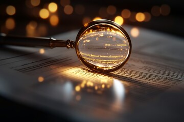 A magnifying glass focusing on binary code printed on a document, symbolizing the depth of analysis and decoding in data-driven environments.
