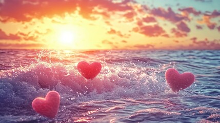 Fototapeta premium Romantic Sunset Moment Ocean View Digital Art Serene Environment Close-Up Sweethearts Concept