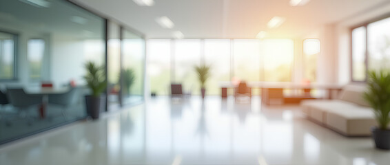 Blurred empty open space office. Abstract light bokeh at office interior background for design