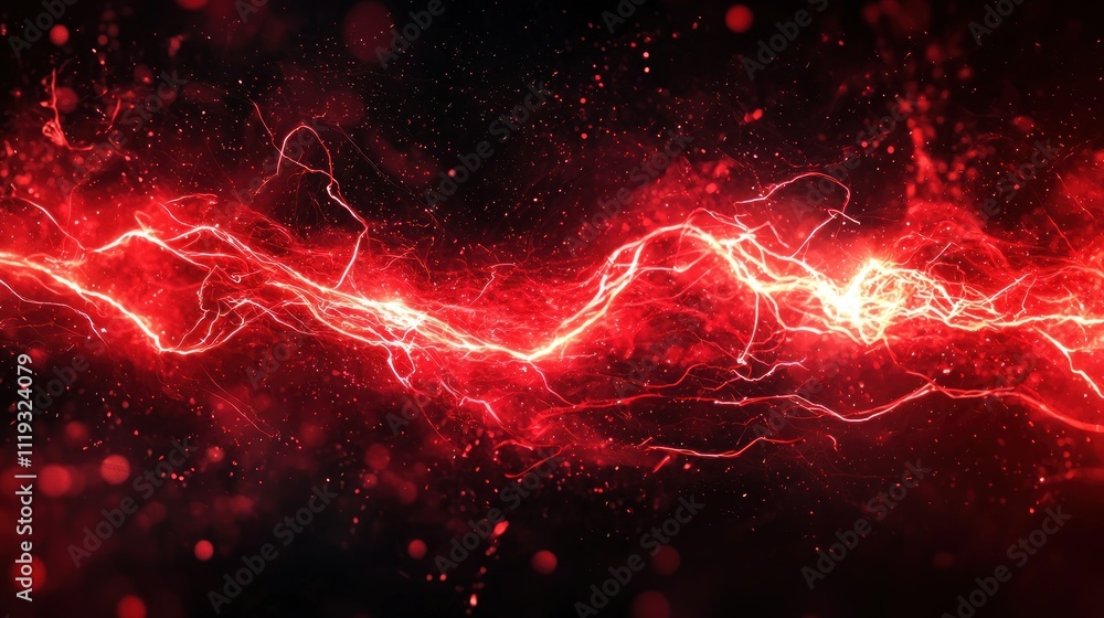 Aufkleber bright red electric arcs and sparks flowing across a dark background, creating a powerful and intens