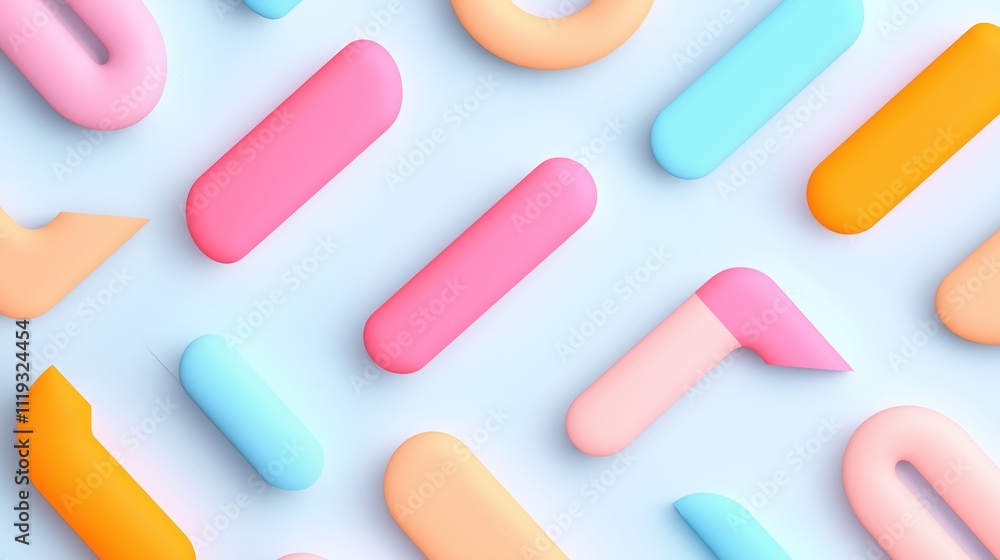 Poster colorful abstract shapes and forms on a light blue background create a dynamic visual arrangement of