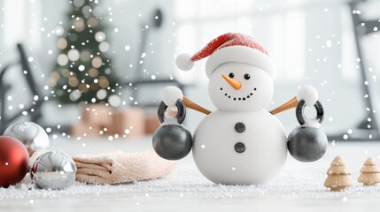 Festive christmas workout snowman at the gym in a dynamic holiday fitness environment