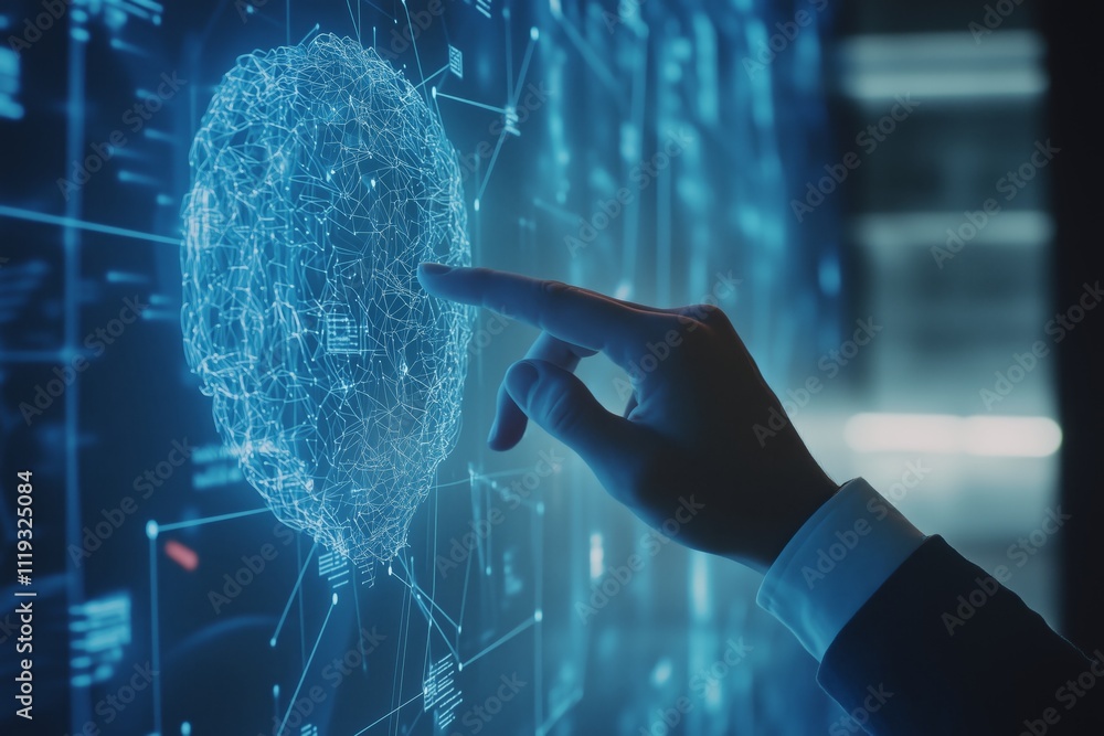 Aufkleber business professional interacting with ai brain concept for advanced technology in business software