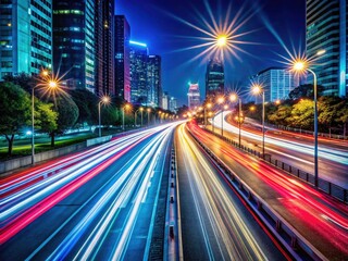 Evening City Road, Long Exposure Light Trails, Motion Blur, Night Photography, Urban Scene, Street Photography, Asphalt, Cityscape, Traffic, Car Lights, Dramatic,