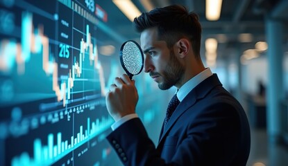 A man with a magnifying glass, user authentication system, technology and cybernetics, cybersecurity, information security, encryption, data protection, Generated AI