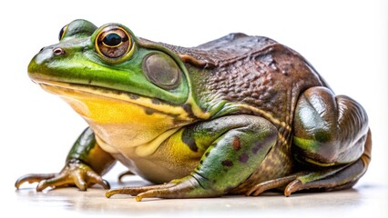 Obraz premium Focus Stacked Bull Frog Isolated on White Background - High-Detail Macro Photography of Amphibian Nature, Wildlife, and Animal Features, Perfect for Educational and Creative Projects