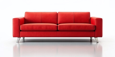 Minimalist Red Sofa, White Background, High Quality AI Photo, Modern Design