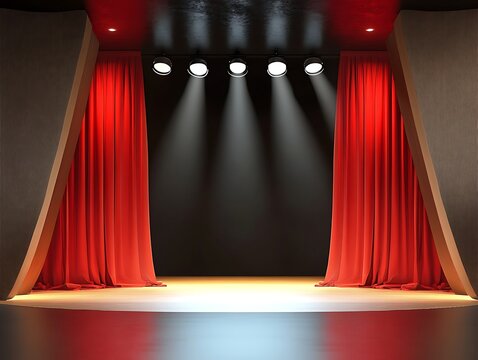 stage with red curtains and spotlight, Generative Ai

