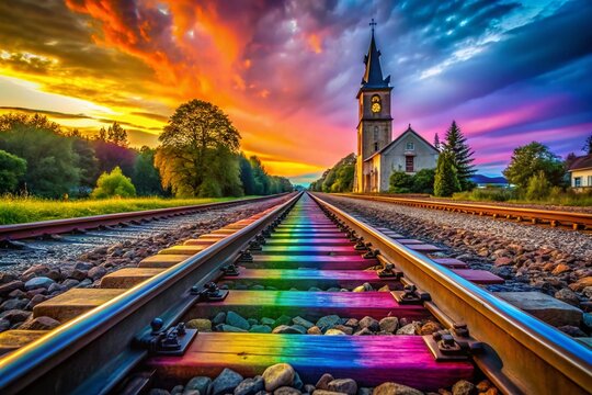 Parallel Tracks to Church Tower - Perspective Masterpiece