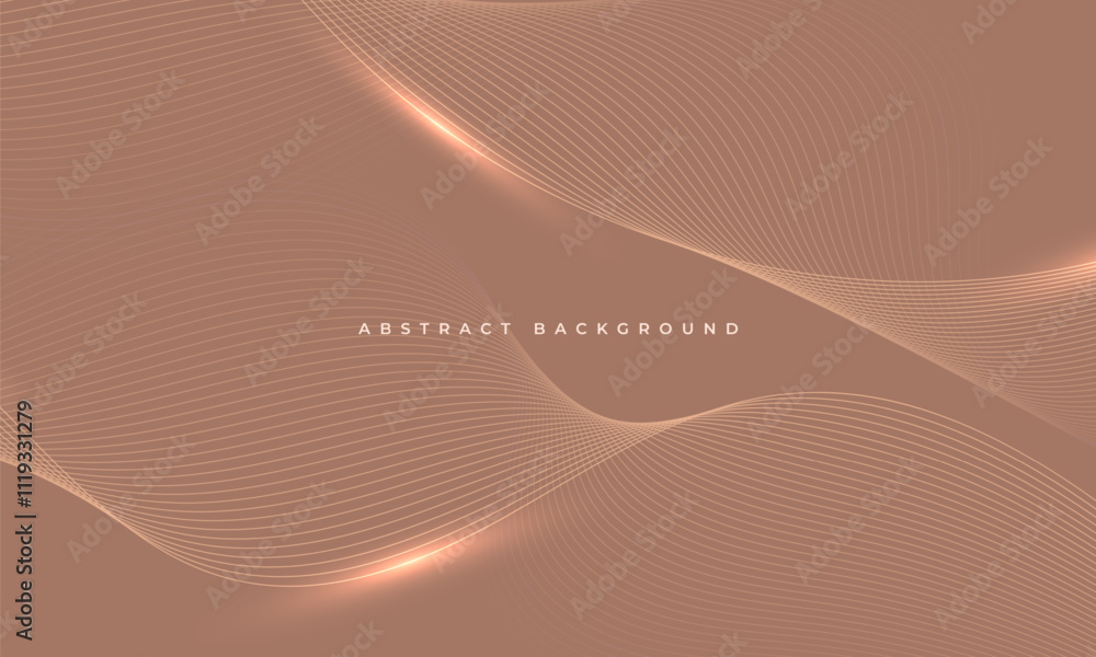 Poster mocha mousse color of the year 2025 abstract vector background with glowing brown wavy lines.
